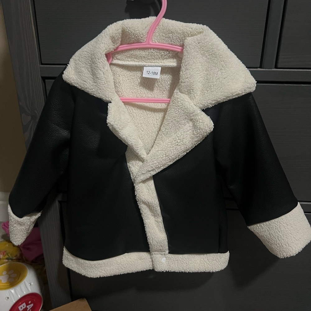 Stylish leather Black and Cream Kids Jacket